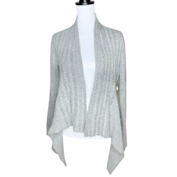 Sarah Spencer Angora Rabbit Hair Quiet Luxury Cardigan Soft Gray Asymmetrical M - Picture 1 of 5